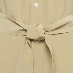 Pre Owned Polo Ralph Lauren Beige Silk Belted Long Shirt Dress L