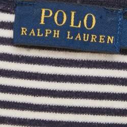مملوكة مسبقًا Polo Ralph Lauren Navy Blue & White Striped Cotton Knit V-Neck T-Shirt L