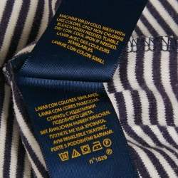 مملوكة مسبقًا Polo Ralph Lauren Navy Blue & White Striped Cotton Knit V-Neck T-Shirt L