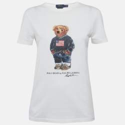 مملوكة مسبقًا Polo Ralph Lauren White Teddy Print Jersey T-Shirt XS