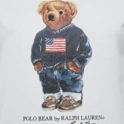مملوكة مسبقًا Polo Ralph Lauren White Teddy Print Jersey T-Shirt XS