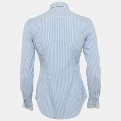 Pre Owned قميص بولو رالف لورين قطن مخطط أزرق بأكمام طويلة مقاس صغير - سمول