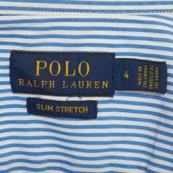 Pre Owned قميص بولو رالف لورين قطن مخطط أزرق بأكمام طويلة مقاس صغير - سمول