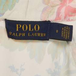 Pre Owned Polo Ralph Lauren Cream Satin Floral Print Belted Dress XS