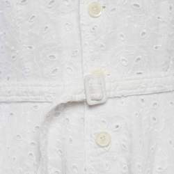 Pre Owned فسـتان بولو رالف لورين مذهـب بـالخيوط أبيض كتان بحزام مقاس صغير - إكس سمول