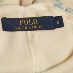 Pre Owned Polo Ralph Lauren White Floral Print Silk Ruffled Maxi Dress S