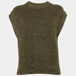 Pre Owned Polo Ralph Lauren Olive Green Rib Knit Dolman Sleeveless Jumper XS