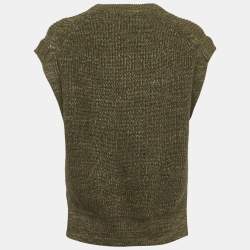 مملوكة مسبقًا جامبر بولو رالف لورين تريكو مضلع زيتوني بدون أكمام مقاس صغير جداً