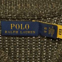 مملوكة مسبقًا جامبر بولو رالف لورين تريكو مضلع زيتوني بدون أكمام مقاس صغير جداً