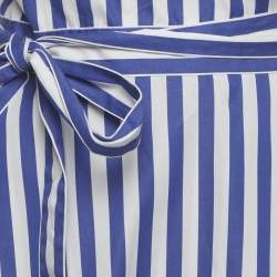 Pre Owned Polo Ralph Lauren White/Blue Striped Cotton Wrap Midi Dress S
