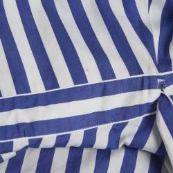 Pre Owned Polo Ralph Lauren White/Blue Striped Cotton Wrap Midi Dress S