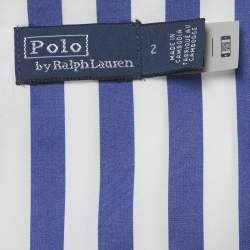 Pre Owned Polo Ralph Lauren White/Blue Striped Cotton Wrap Midi Dress S