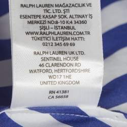 Pre Owned Polo Ralph Lauren White/Blue Striped Cotton Wrap Midi Dress S