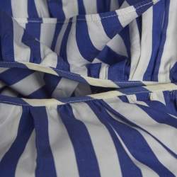 Pre Owned Polo Ralph Lauren White/Blue Striped Cotton Wrap Midi Dress S