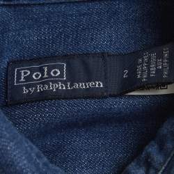 Pre Owned Polo Ralph Lauren Blue Denim Belted Tiered Midi Dress S