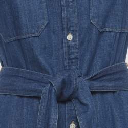 Pre Owned Polo Ralph Lauren Blue Denim Belted Tiered Midi Dress S