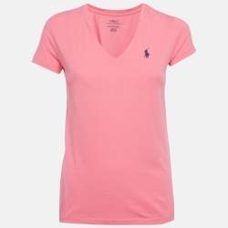 Pre Owned Polo Ralph Lauren Pink Jersey V-Neck T-Shirt XS