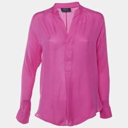 Pre Owned بلوزة بولو رالف لورين حرير وردي مقاس صغير جدًا (إكس سم ول)