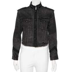 Pre Owned Polo Ralph Lauren Charcoal Grey Denim Cropped Military Jacket S