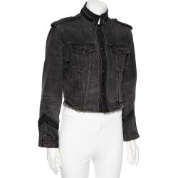 Pre Owned Polo Ralph Lauren Charcoal Grey Denim Cropped Military Jacket S