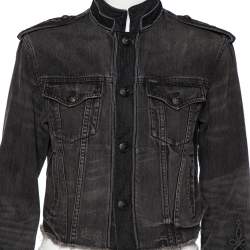 Pre Owned Polo Ralph Lauren Charcoal Grey Denim Cropped Military Jacket S