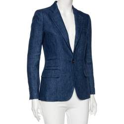 Pre Owned Polo Ralph Lauren Indigo Blue Linen Button Front Blazer S