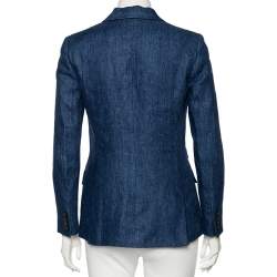 Pre Owned Polo Ralph Lauren Indigo Blue Linen Button Front Blazer S