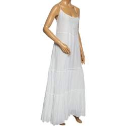 Pre Owned Polo Ralph Lauren White Cotton Embroidered Detail Sleeveless Maxi Dress L
