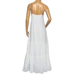 Pre Owned Polo Ralph Lauren White Cotton Embroidered Detail Sleeveless Maxi Dress L