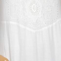 Pre Owned Polo Ralph Lauren White Cotton Embroidered Detail Sleeveless Maxi Dress L