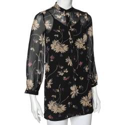 Pre Owned تونيك بولو رالف لورين شيفون أسود مورد مطبوع مقاس متوسط - ميديوم