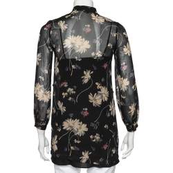 Pre Owned تونيك بولو رالف لورين شيفون أسود مورد مطبوع مقاس متوسط - ميديوم