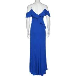 Pre Owned Polo Ralph Lauren Blue Silk Ruffled Trimmed Maxi Dress M