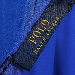 Pre Owned Polo Ralph Lauren Blue Silk Ruffled Trimmed Maxi Dress M