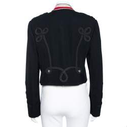 Pre Owned Polo Ralph Lauren Black Wool Embroidered Cropped Military Jacket XL