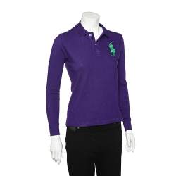Pre Owned Polo Ralph Lauren Purple Cotton Pique Long Sleeve Polo T-Shirt S 