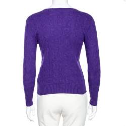 Pre Owned Polo Ralph Lauren Purple Cable Knit Wool Long Sleeve Sweater M