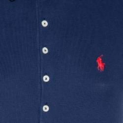 Pre Owned Polo Ralph Lauren Navy Blue Cotton Pique Slim Fit Polo T-Shirt M