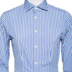 Pre Owned Polo Ralph Lauren Blue Striped Cotton Button Front Shirt Dress M