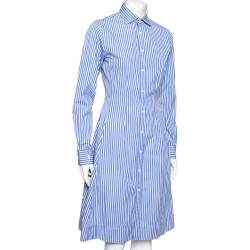 Pre Owned Polo Ralph Lauren Blue Striped Cotton Button Front Shirt Dress M
