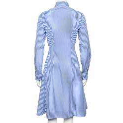 Pre Owned Polo Ralph Lauren Blue Striped Cotton Button Front Shirt Dress M