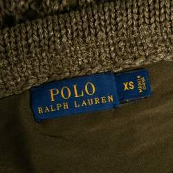 Pre Owned Polo Ralph Lauren Olive Green Open Knit Linen Fringed Midi Skirt XS