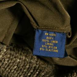 Pre Owned Polo Ralph Lauren Olive Green Open Knit Linen Fringed Midi Skirt XS