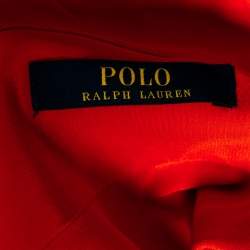 Pre Owned Polo Ralph Lauren Coral Red Silk Crepe De Chine Belted Shirt Dress M