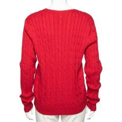 Pre Owned Polo Ralph Lauren Dark Red Cotton V-neck Kimberly Sweater XL