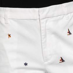 Pre Owned Polo Ralph Lauren White Sail Embroidered Cotton Slim Fit Pants M