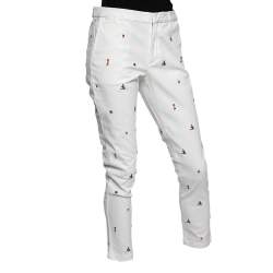 Pre Owned Polo Ralph Lauren White Sail Embroidered Cotton Slim Fit Pants M