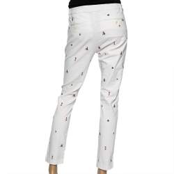Pre Owned Polo Ralph Lauren White Sail Embroidered Cotton Slim Fit Pants M