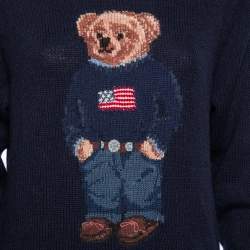 Pre Owned Polo Ralph Lauren Navy Blue Teddy Bear Wool Knit Sweater M 