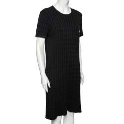 Pre Owned Polo Ralph Lauren Black Cable Knit Pocket Detail Dress XL